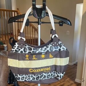 Cozumel Mexico Leopard Print Tote Bag with Gold Accents